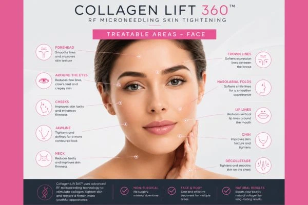 Collagen Lift 360 Farnborough  to show areas of the face